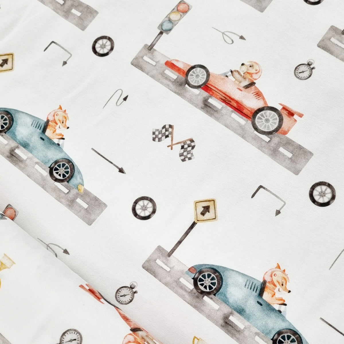 Stoff Rennwagen Tiere