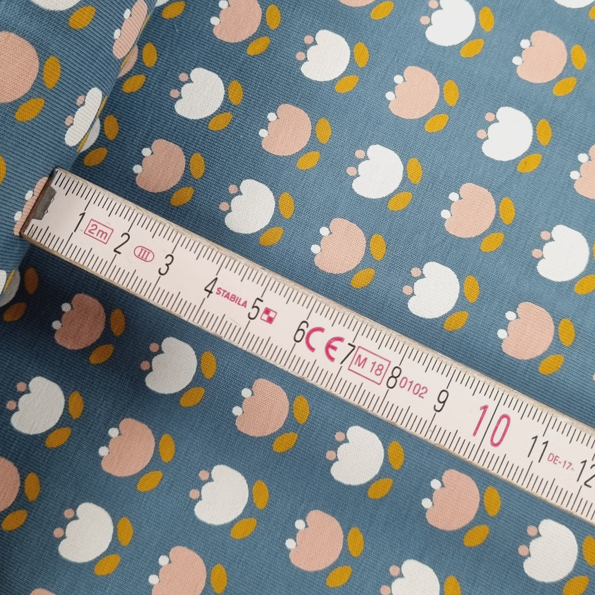 Jersey Retro Blümchen rauchblau