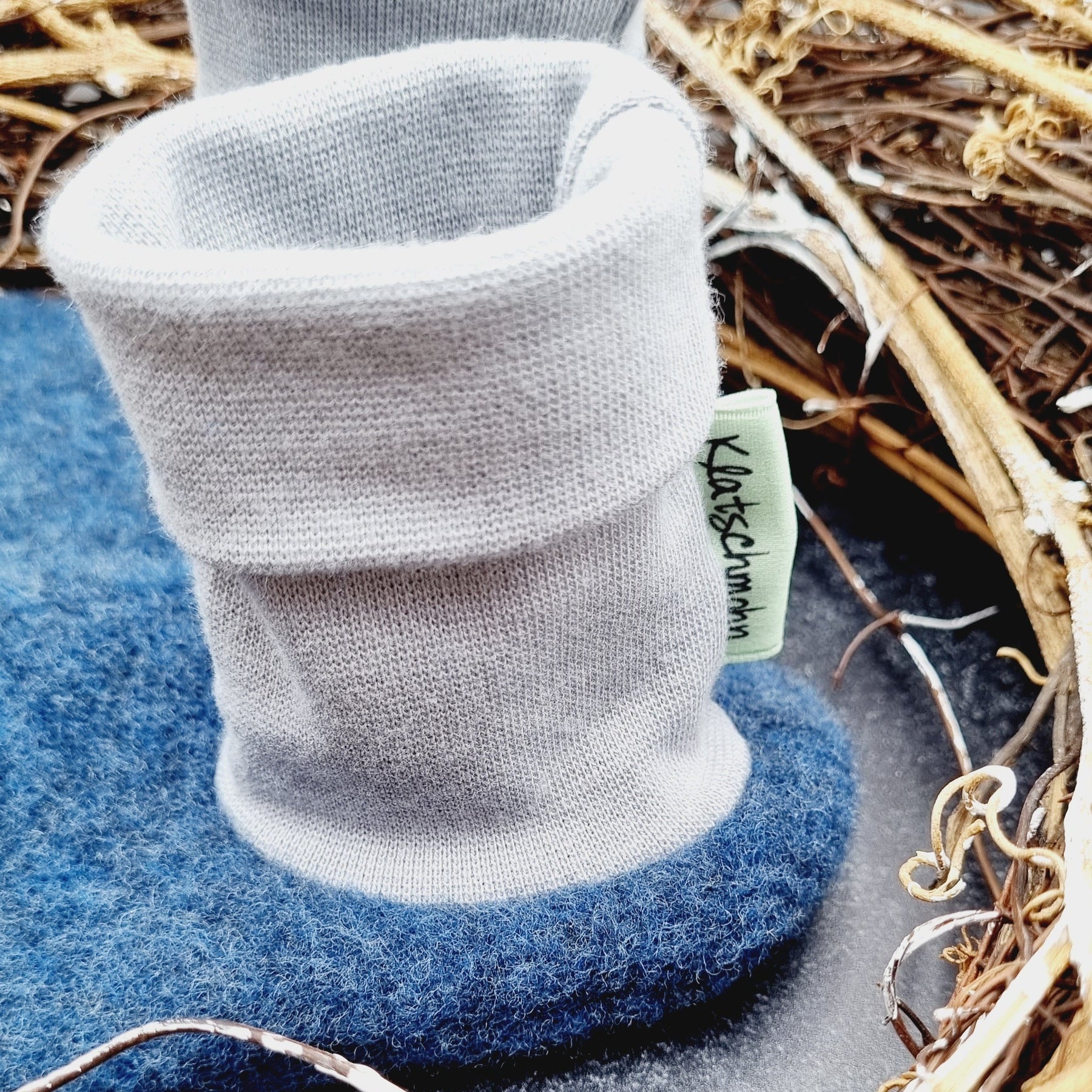 Merino Wollfleece Puschen jeansblau