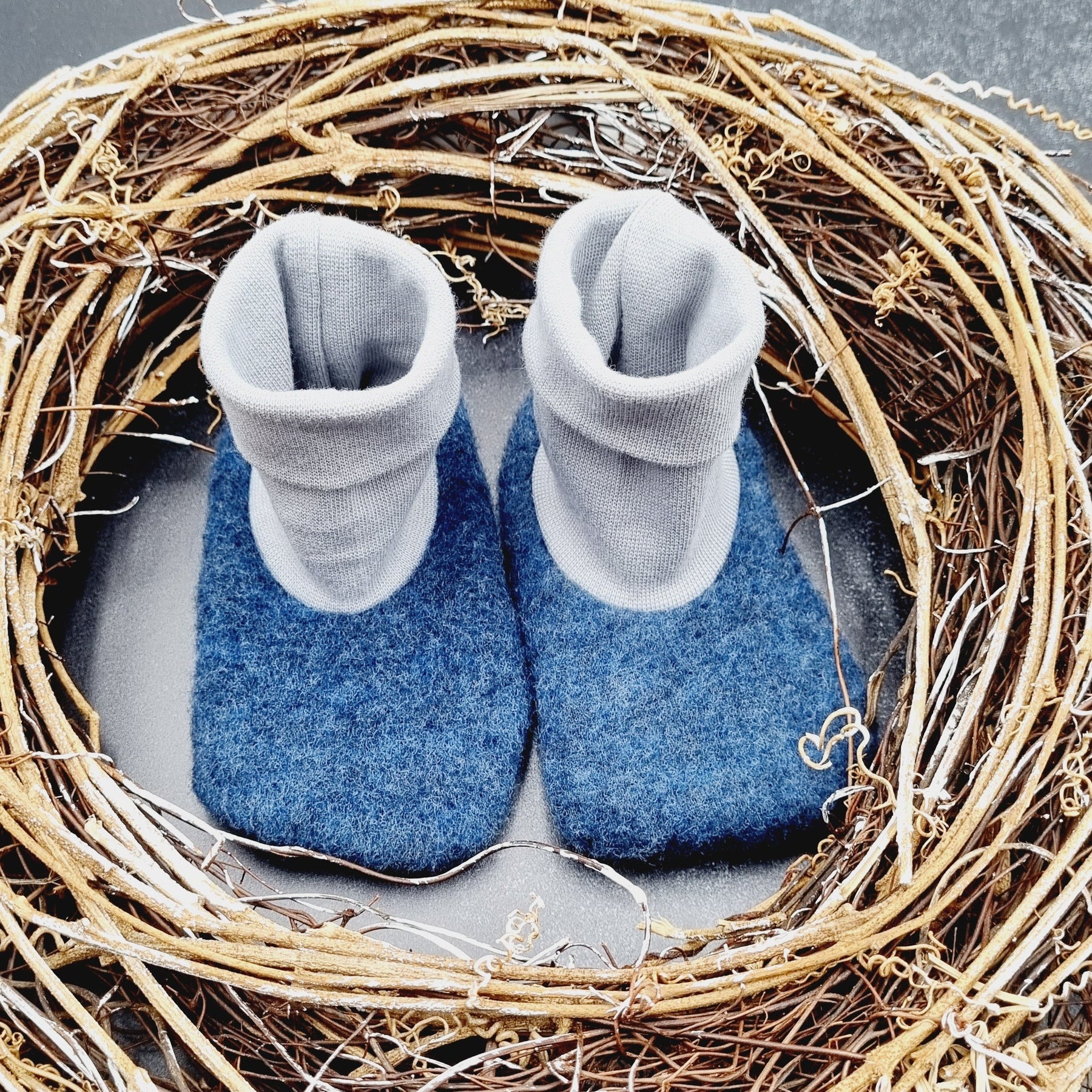 Merino Wollfleece Puschen jeansblau