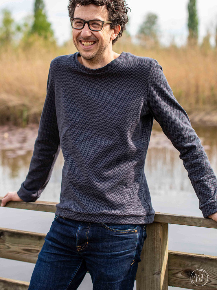 BIO-Jacquard Jersey, Fischgrät, Stoffonkel, schwarz-grau