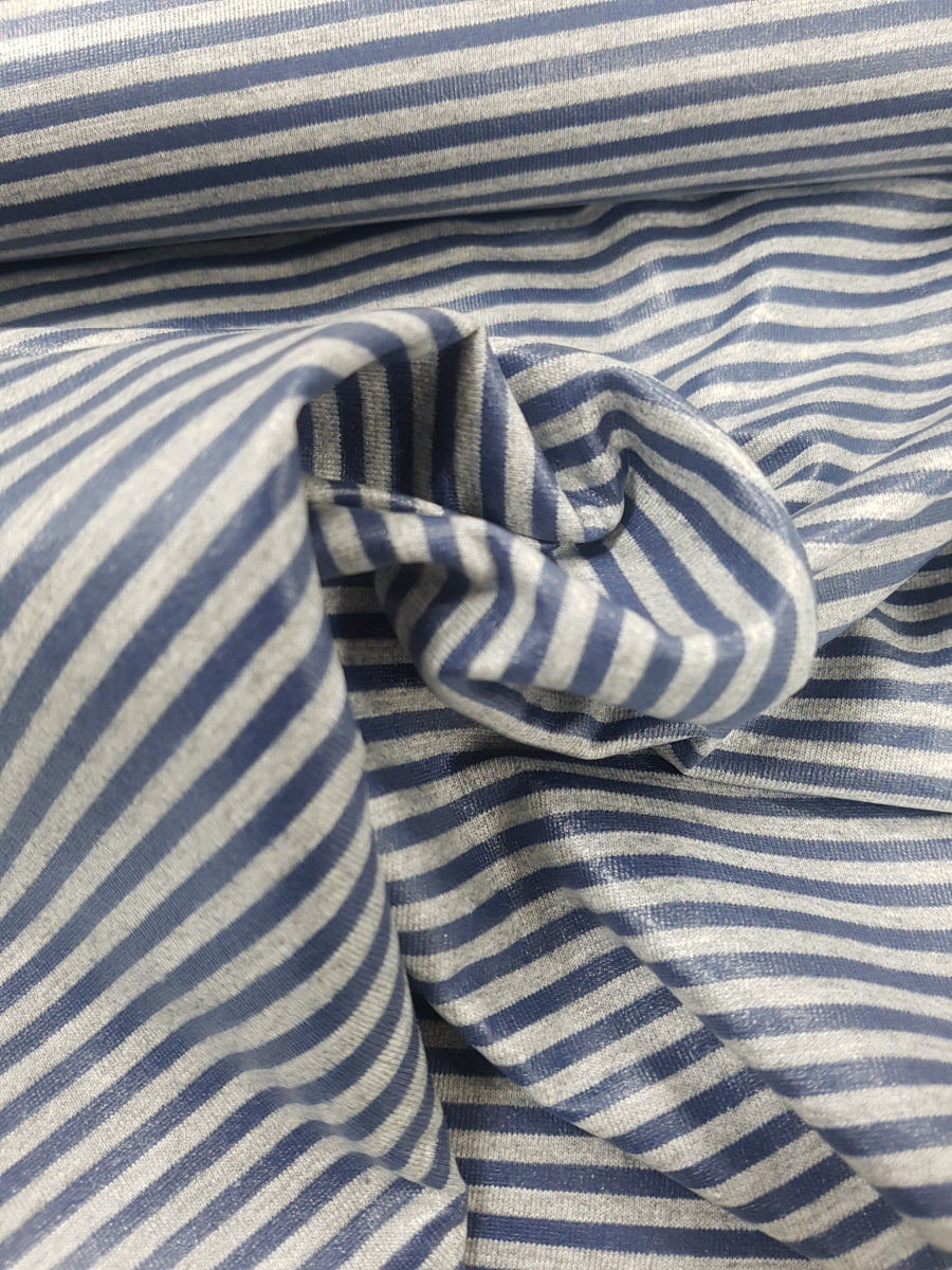 PU-Stoff, gestreift, grau-marine