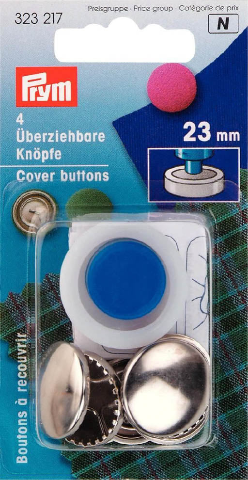Prym 4 Überziehbare Knöpfe m. Werkzeug MS 23 mm silberfarbig