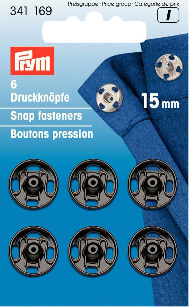 Prym 6 Annäh-Druckknöpfe MS 15 mm schwarz