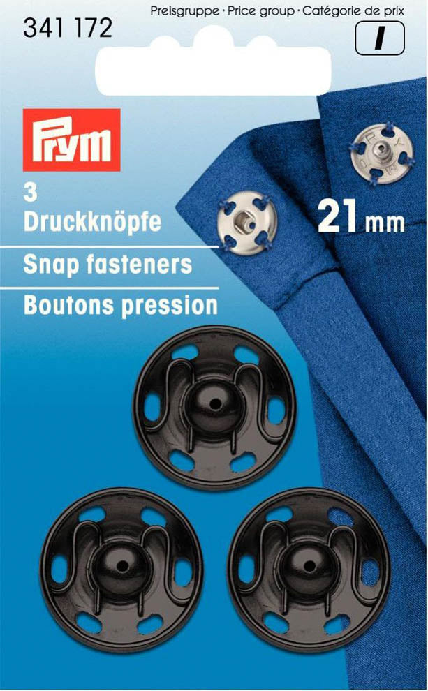 Prym 3 Annäh-Druckknöpfe MS 21 mm schwarz