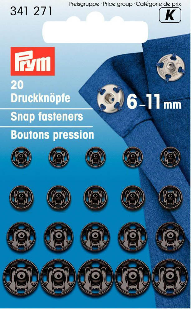 Prym 20 Annäh-Druckknöpfe MS 6-11 mm schwarz