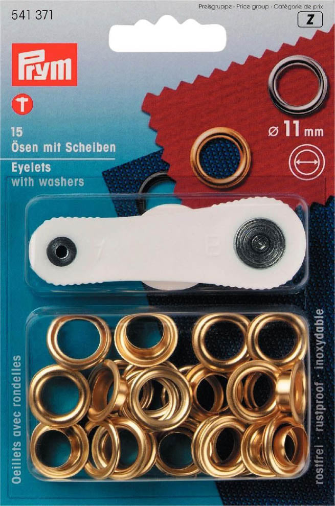 Prym 15 Ösen und Scheiben MS 11,0 mm goldfarbig