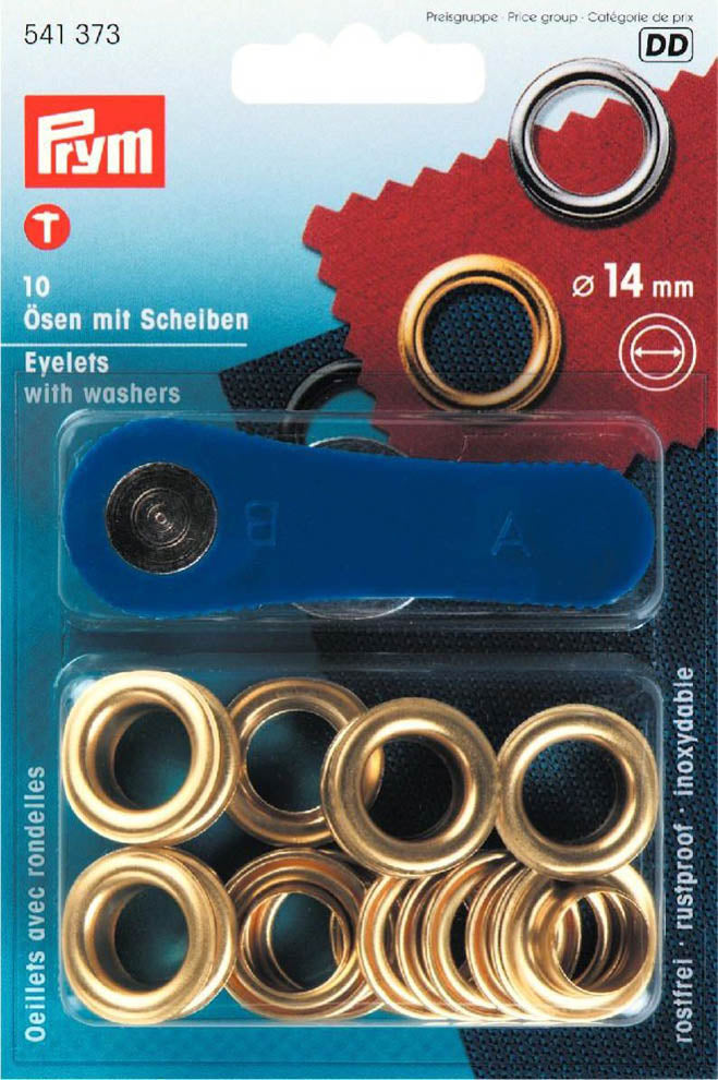 Prym 10 Ösen und Scheiben MS 14,0 mm goldfarbig