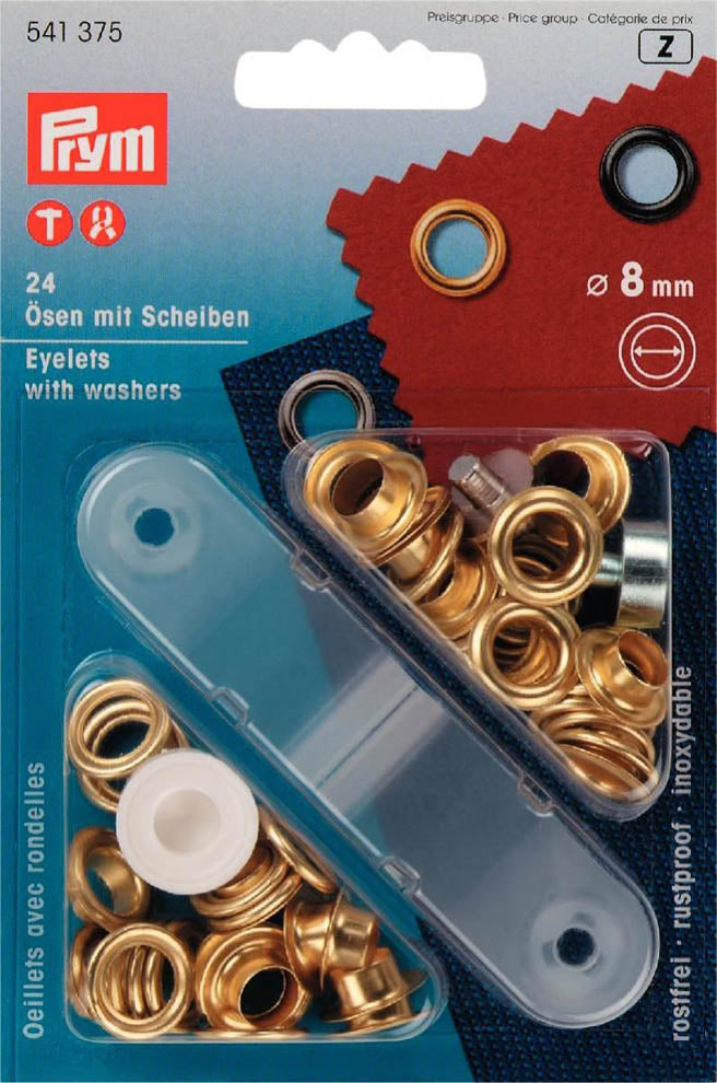 Prym 24 Ösen und Scheiben MS 8,0 mm goldfarbig