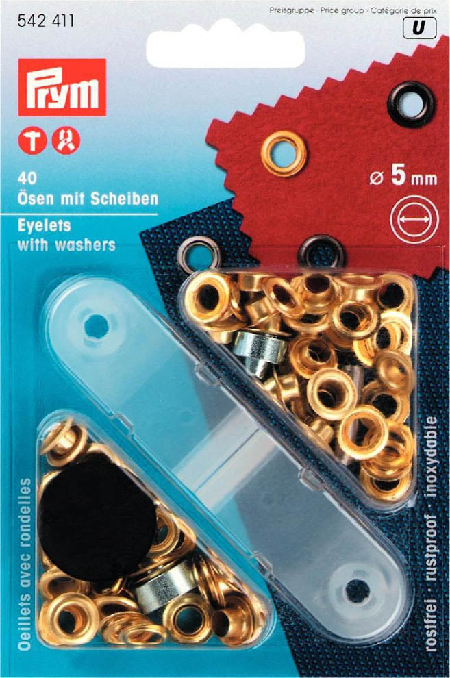 Prym 40 Ösen und Scheiben MS 5,0 mm goldfarbig