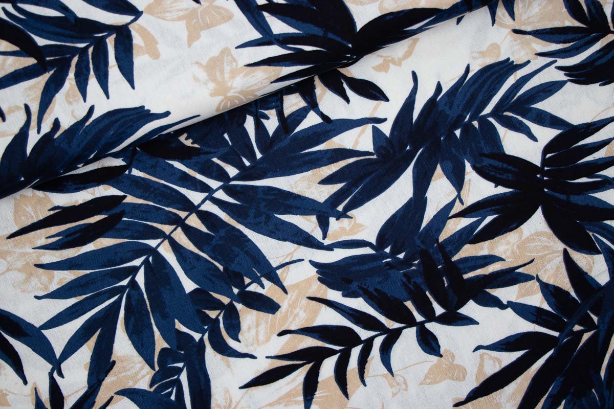 Leinen Viskose Palmenblätter Blau