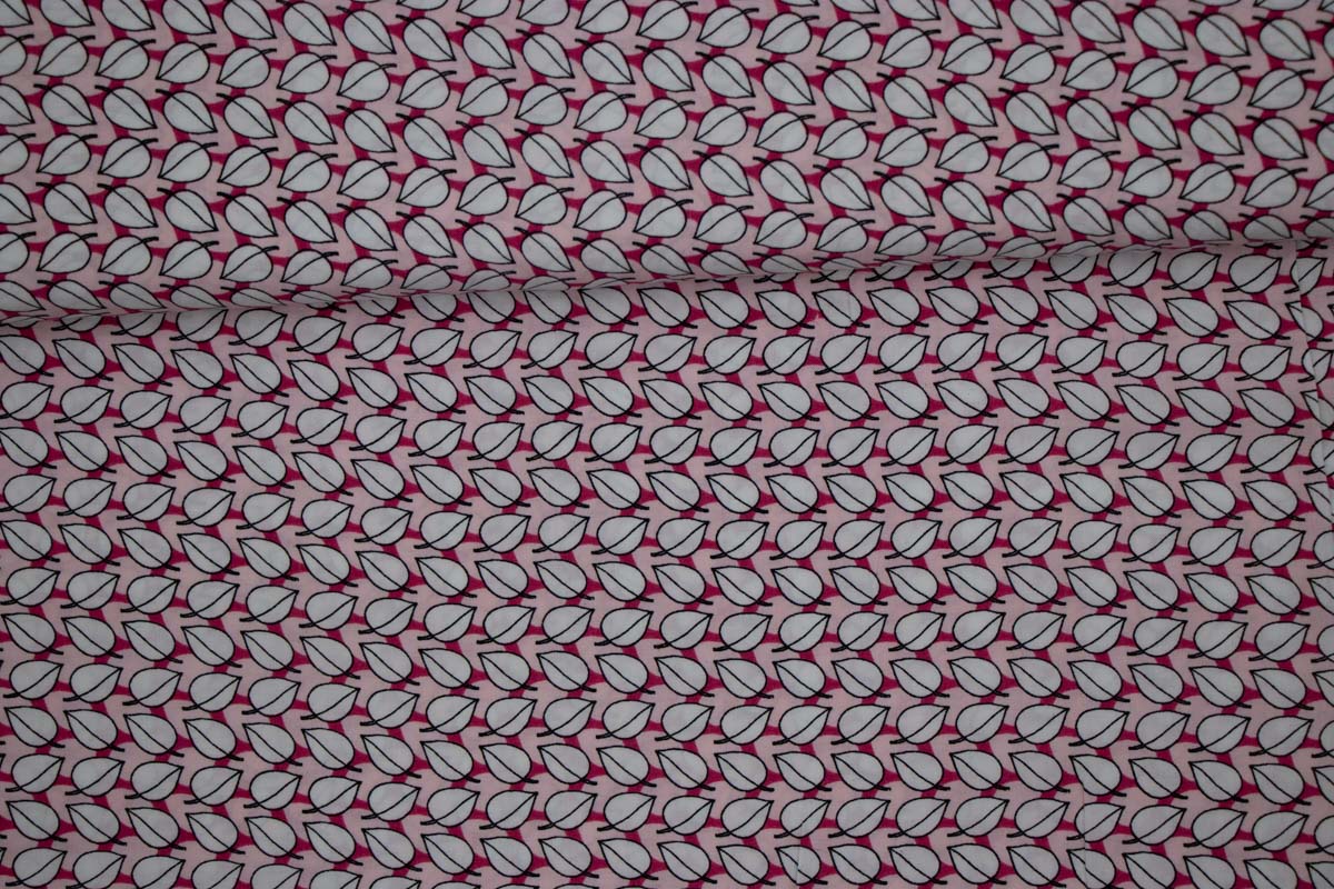 Viskose Druck, kleine Blätter, Rosa