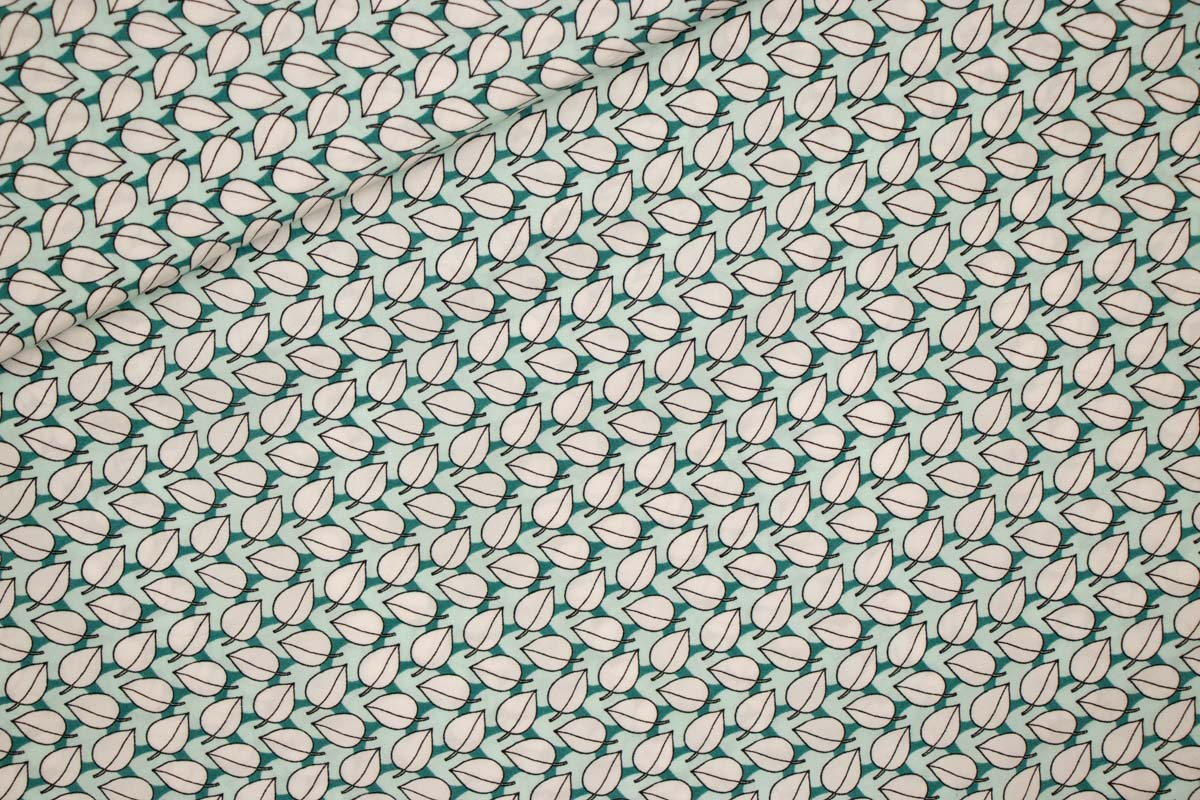 Viskose Druck, kleine Blätter, mint