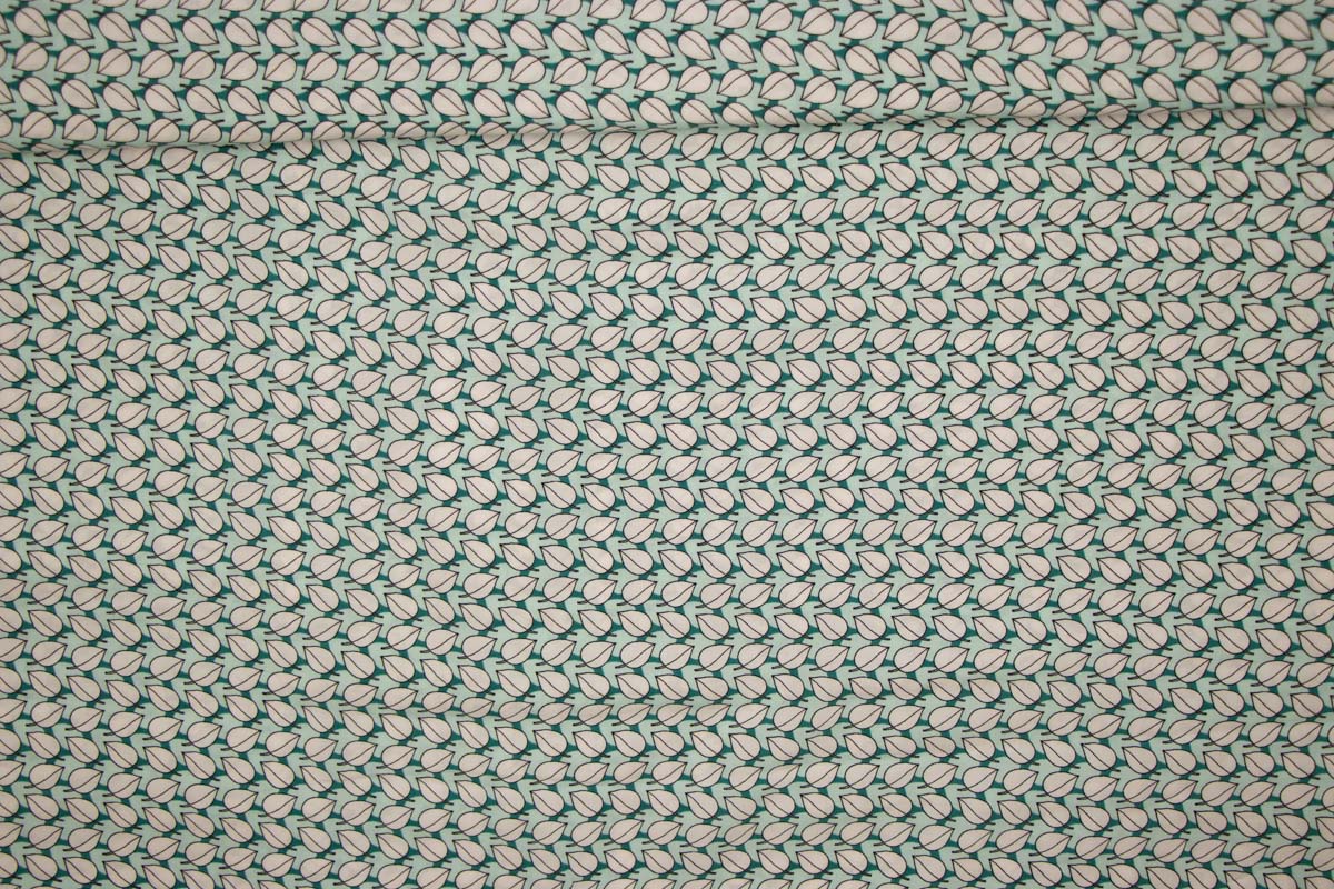 Viskose Druck, kleine Blätter, mint