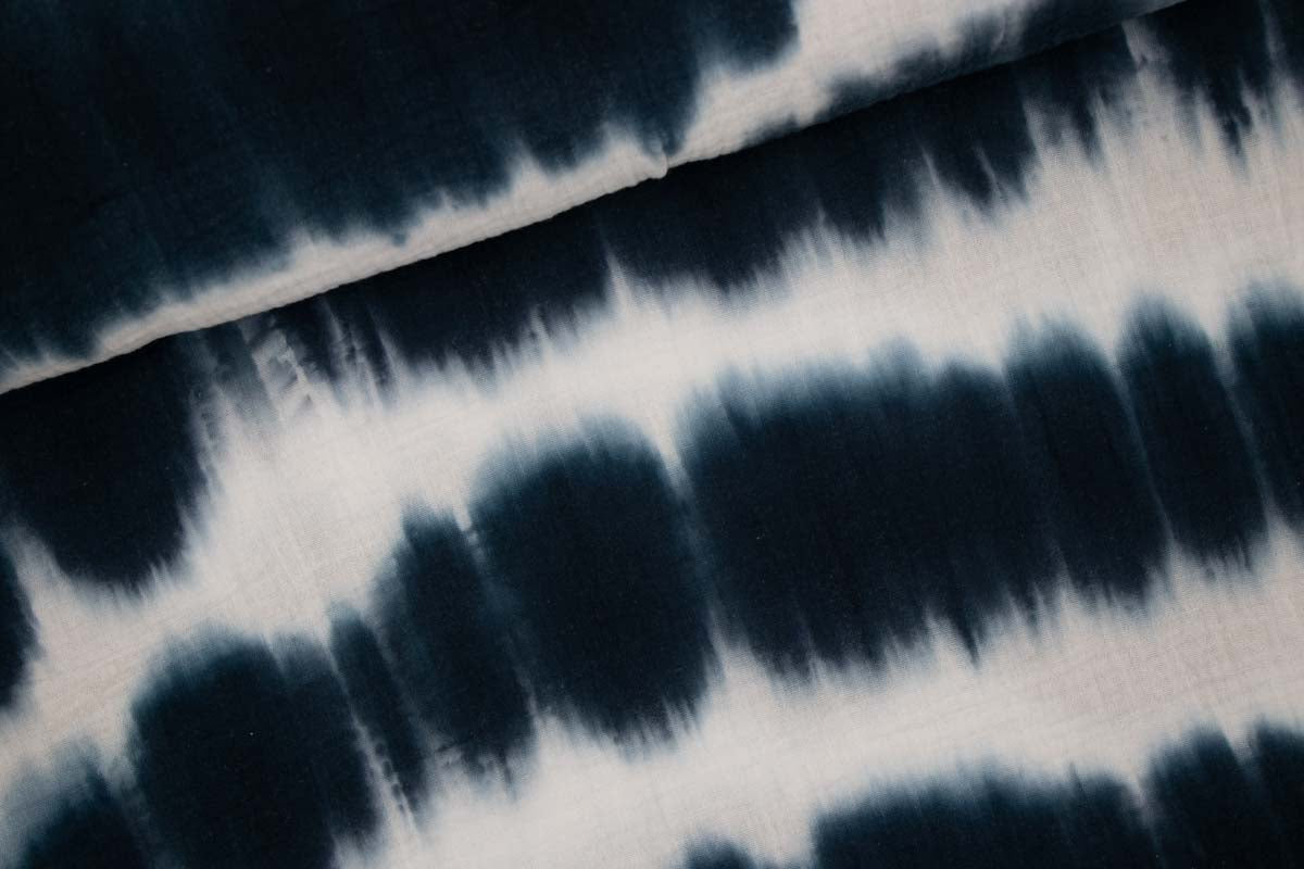 Musselin Batik Blau Weiß