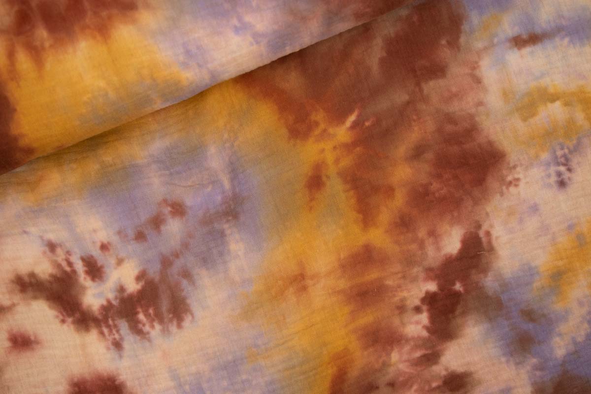 Musselin Batik Braun / Gelb / Blau