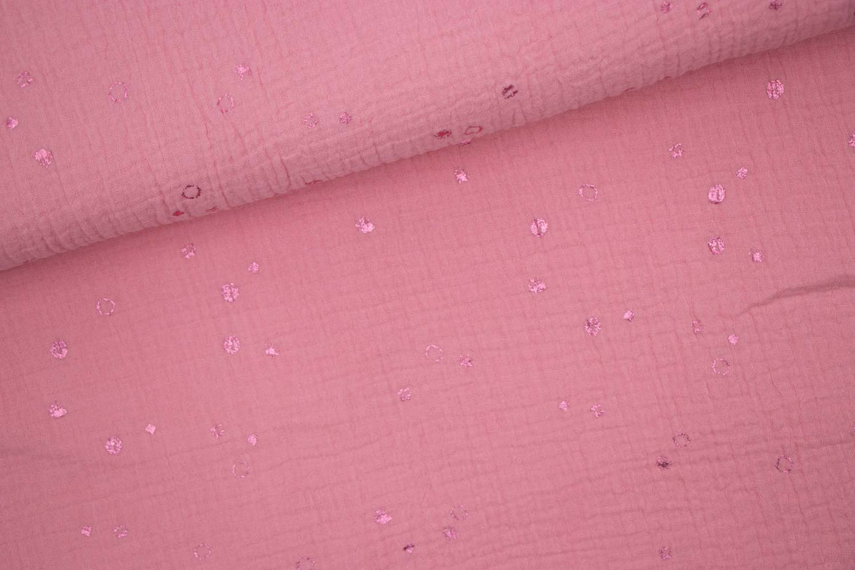 Krinkelmusselin mit Hot Foil Veredelung Punkte - rosa