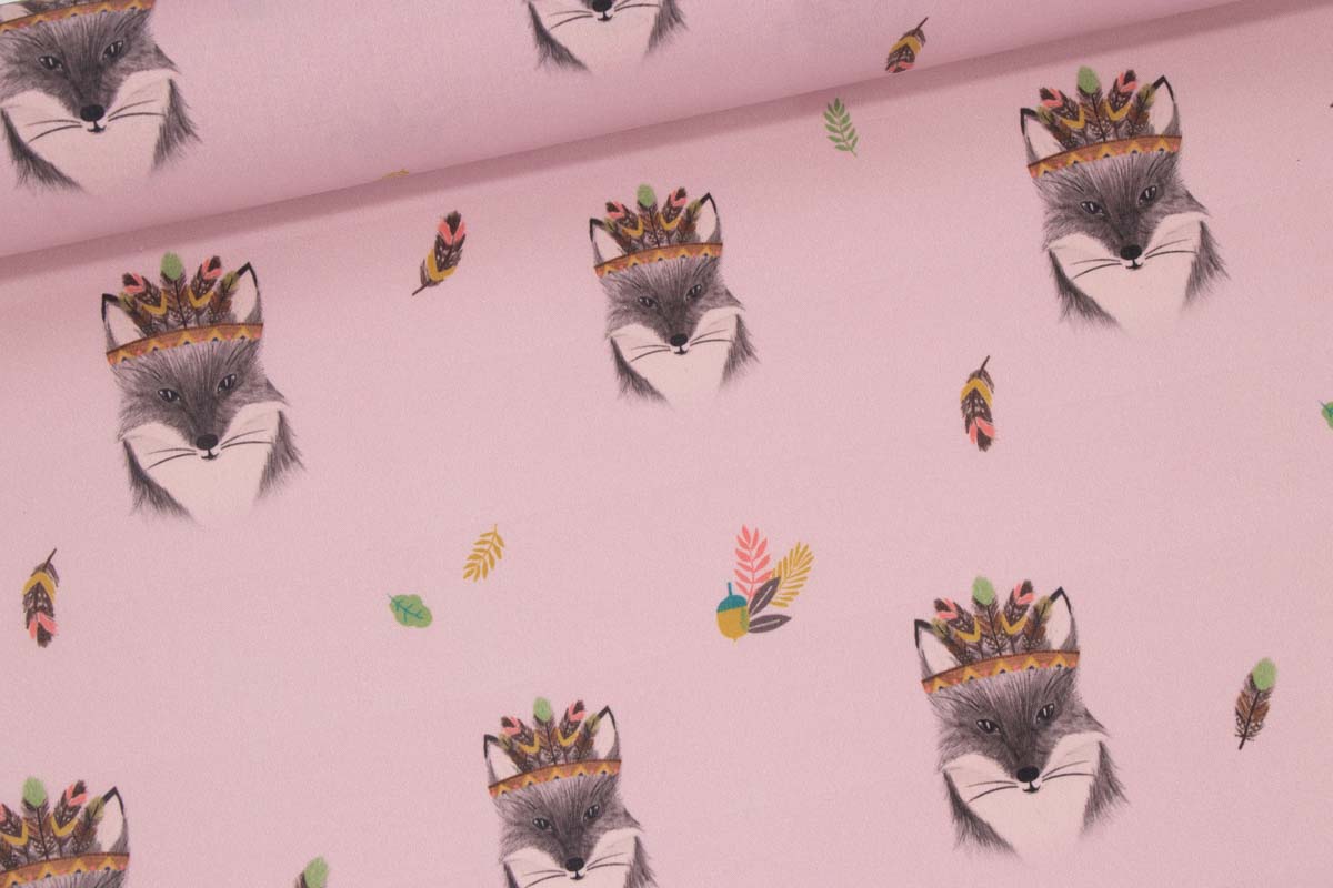 Beschichtete Baumwolle Indianer Fuchs Boho, rosa