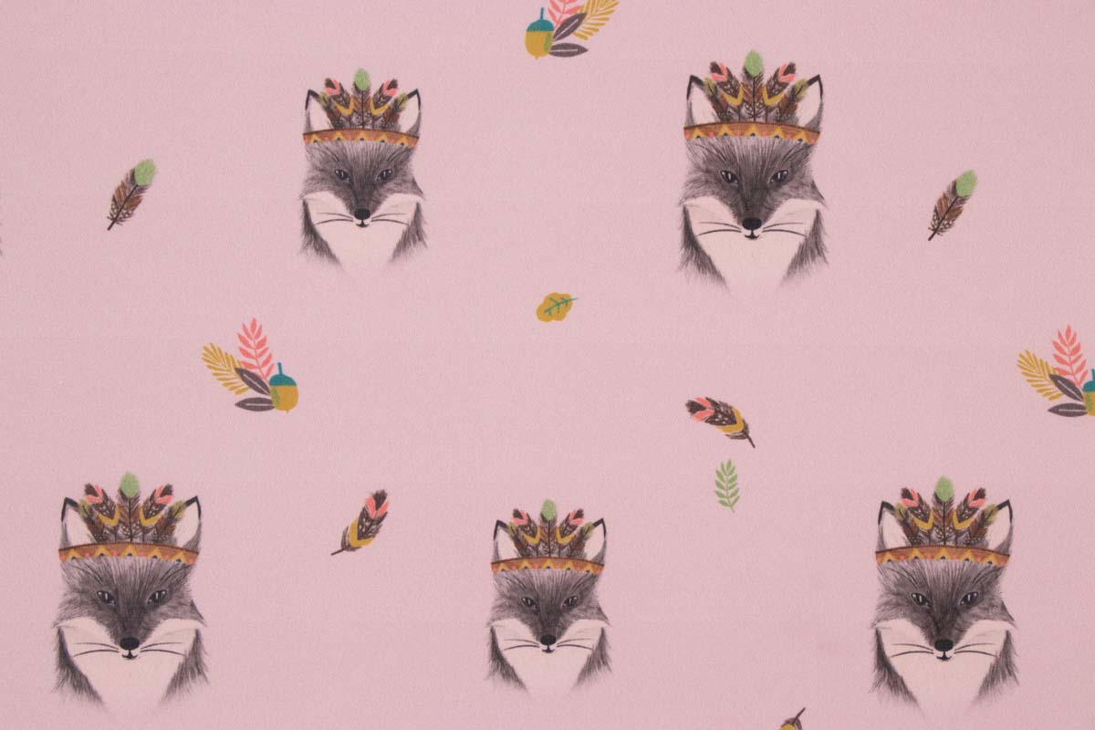 Beschichtete Baumwolle Indianer Fuchs Boho, rosa