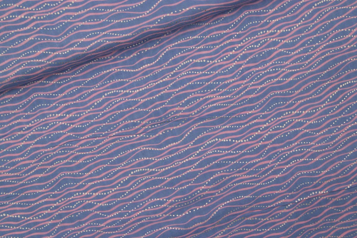 Musselin blau/gold mit Wellenmotiv, Goldprint RICO