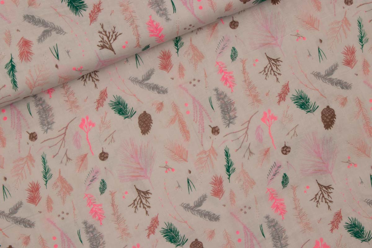 Musselin Zweige auf pastellrosa RICO