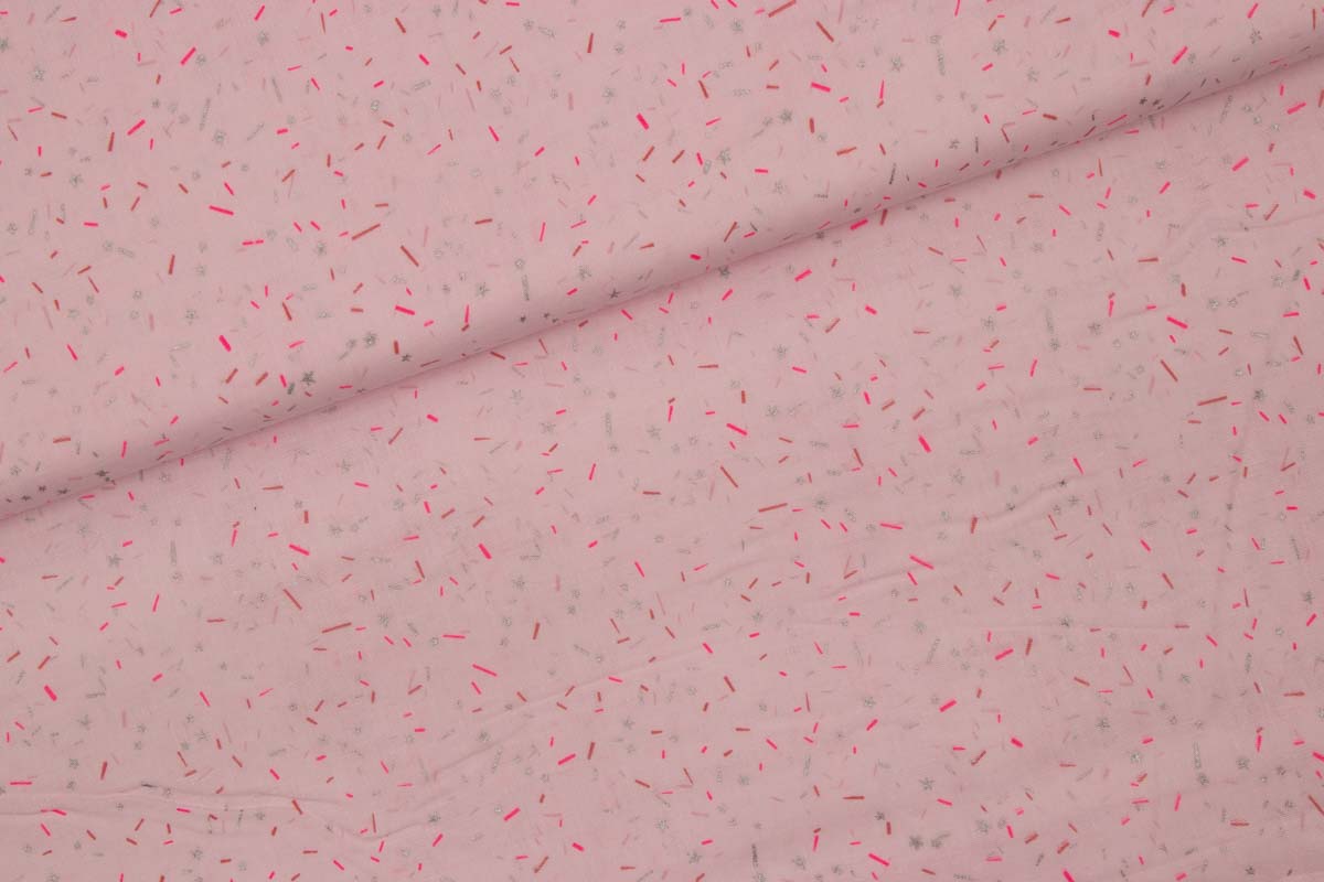 Musselin Rosa Konfetti mit Silber-Print