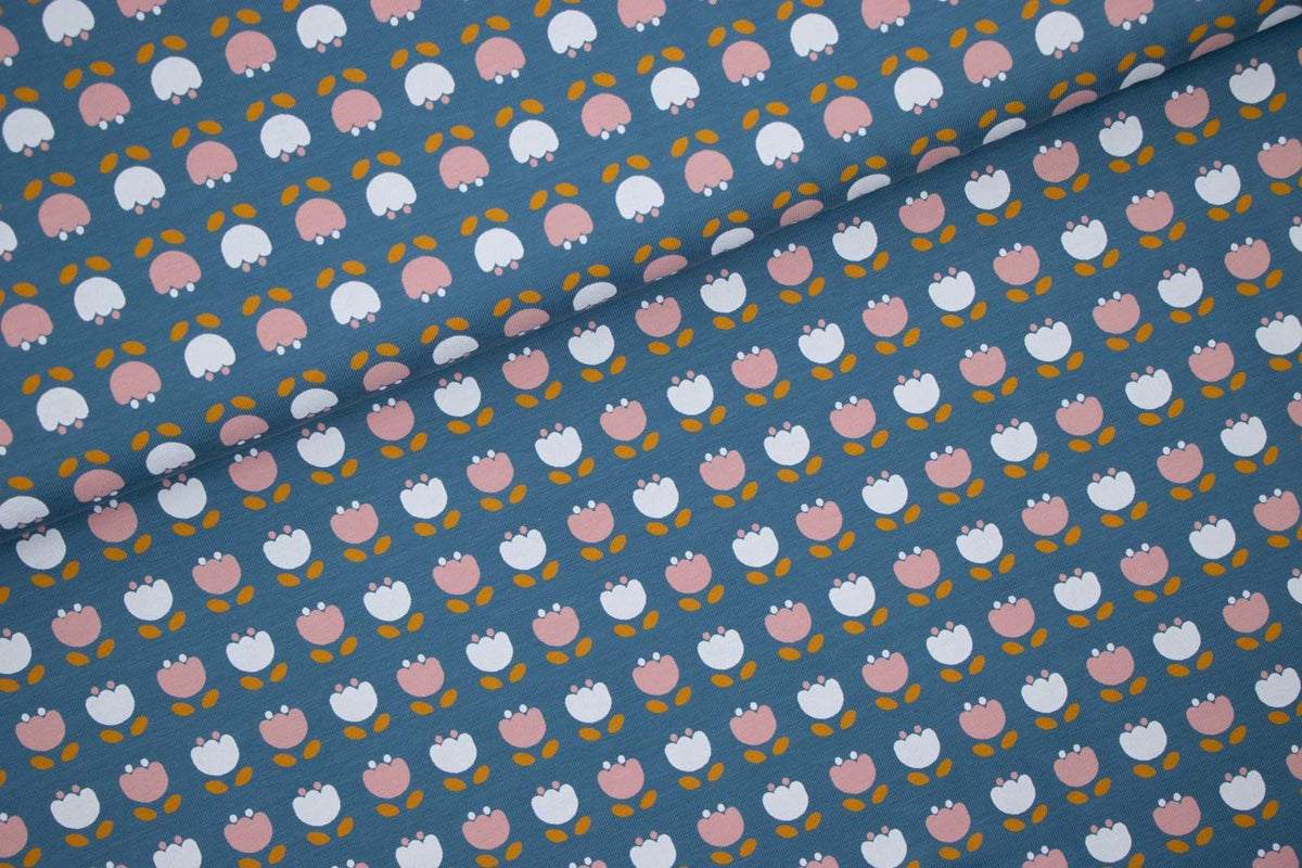 Jersey Blau mit Tulpen