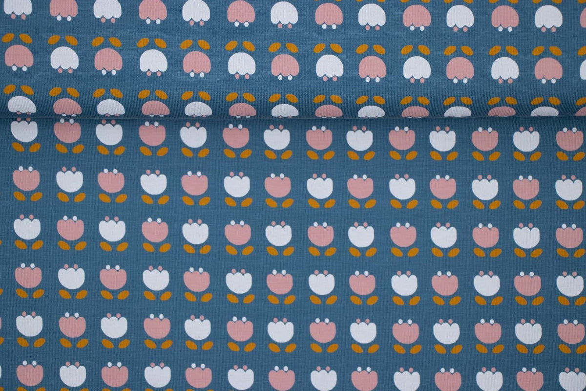 Jersey Blau mit Tulpen