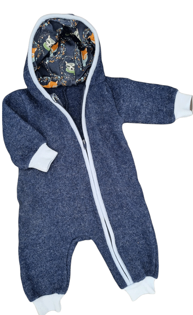 Kinderkleidung - Walkloden-Overall aus 100% Schurwolle in marine meliert