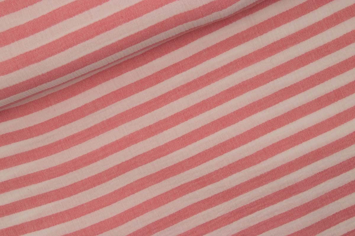 Musselin Rot/Weiß gestreift