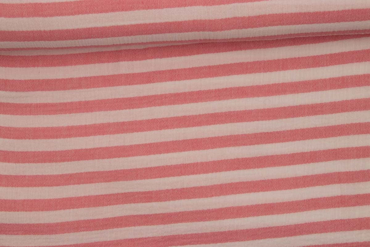 Musselin Rot/Weiß gestreift
