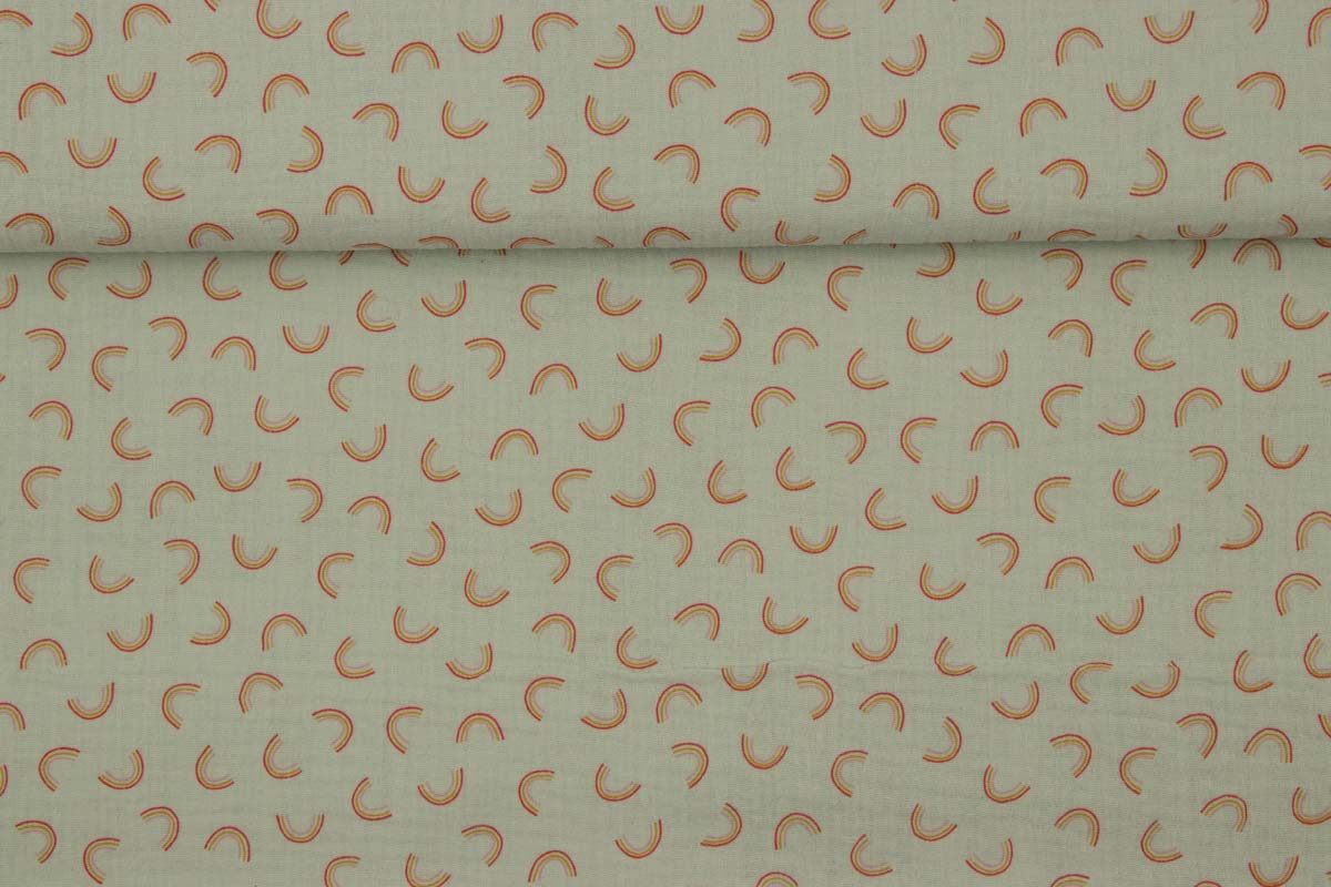 Musselin mintgrün mit kleinen Regenbogen