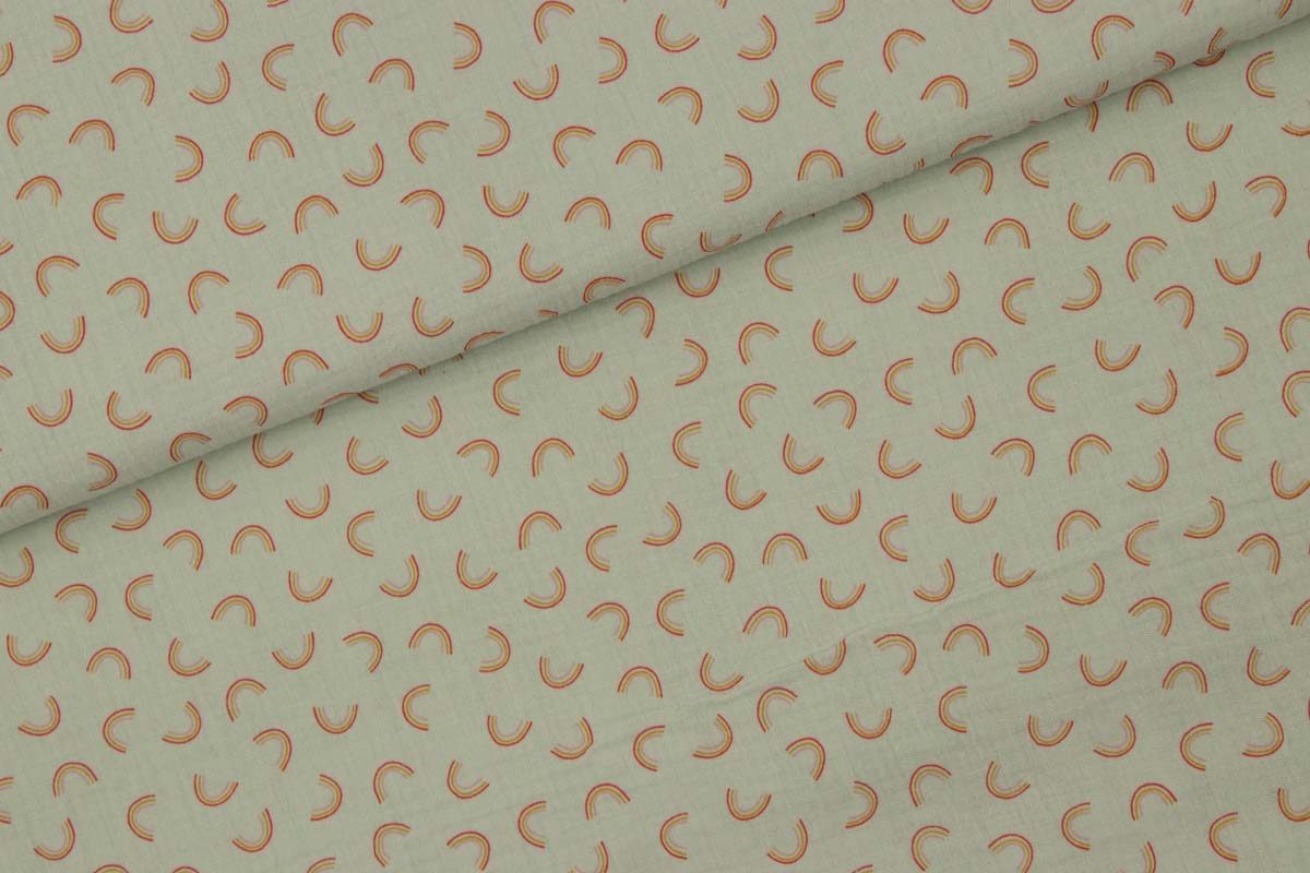 Musselin mintgrün mit kleinen Regenbogen