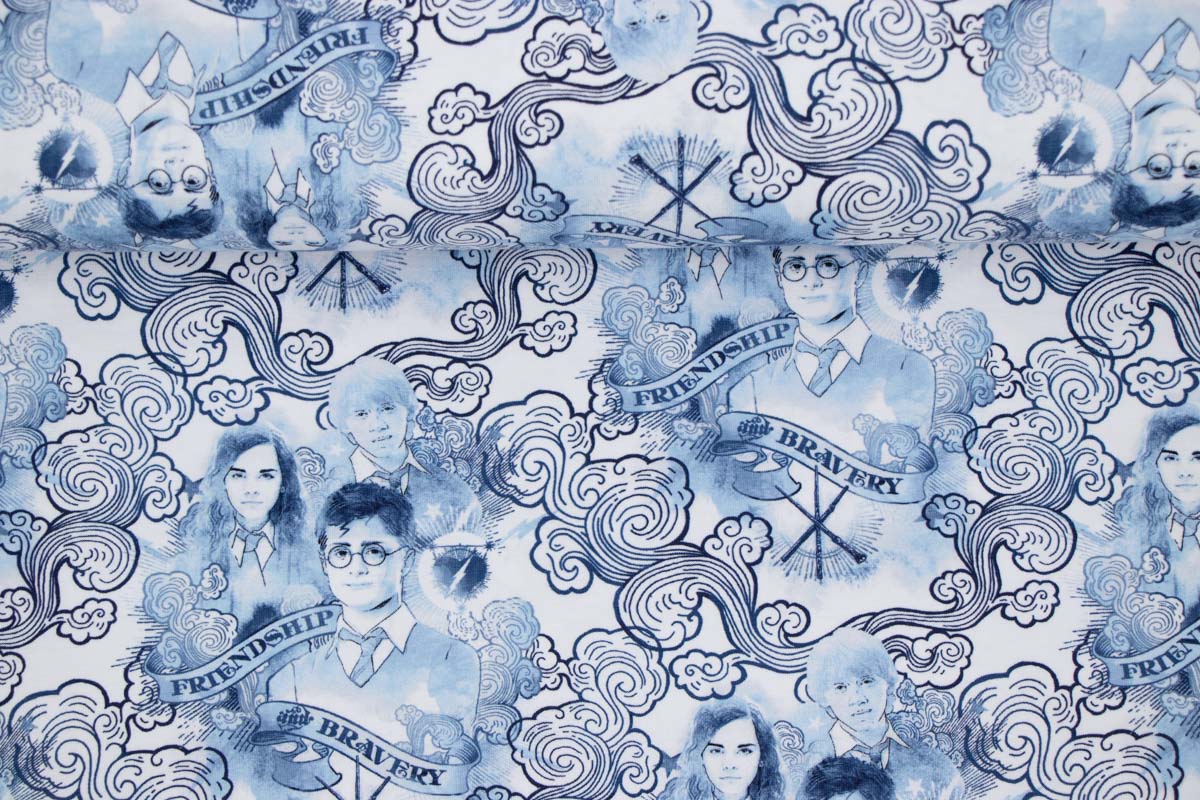 Harry Potter Lizenzstoff, Harry, Hermine & Ron, hellblau