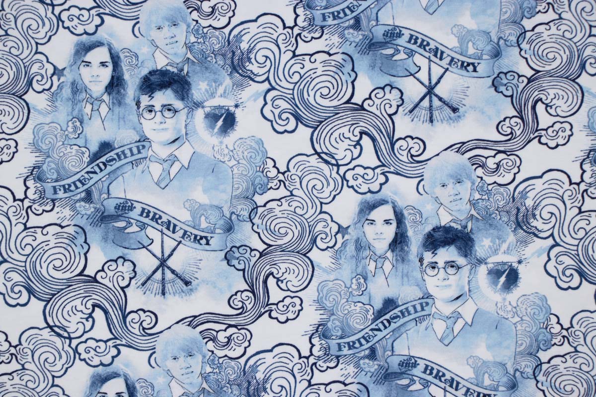 Harry Potter Lizenzstoff, Harry, Hermine & Ron, hellblau