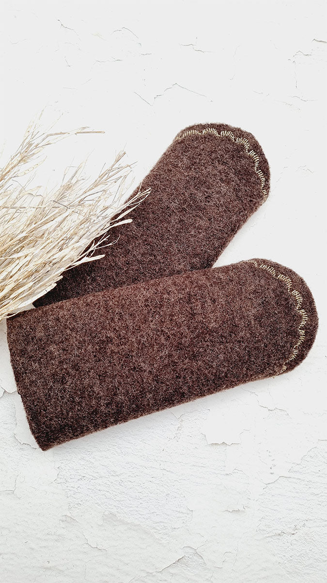 DIY-Material-Set für 2 Paare Walkloden Armstulpen, braun meliert