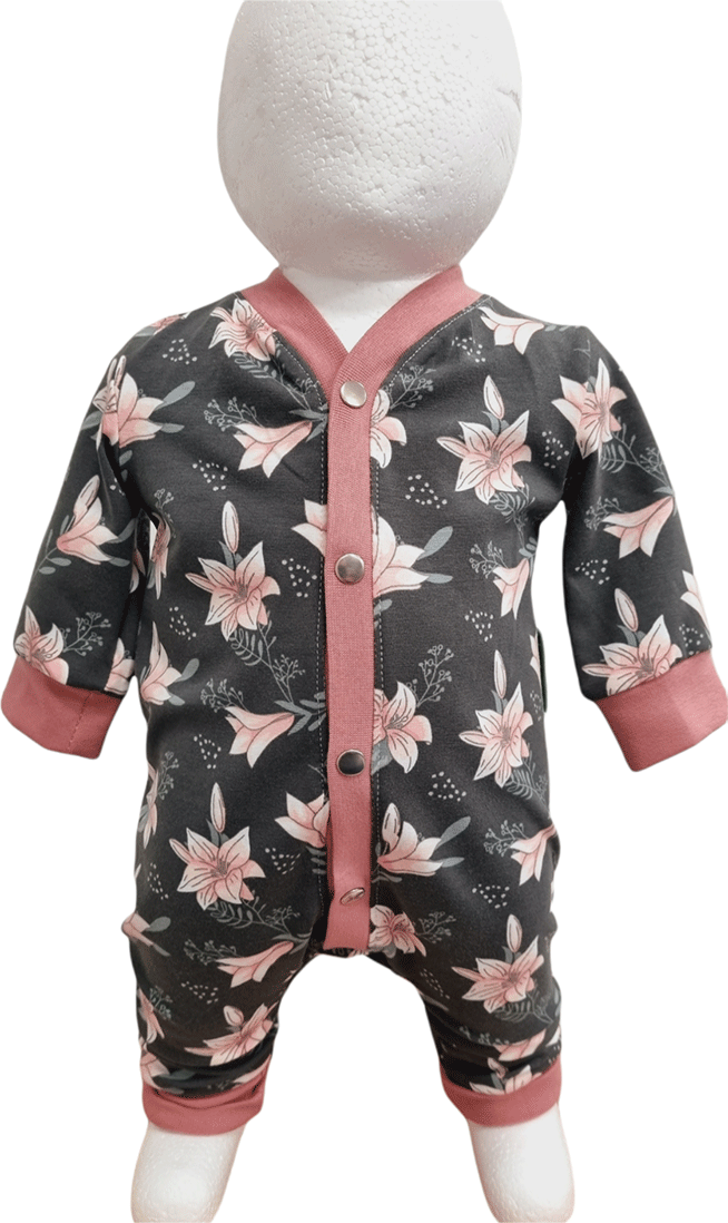 Kinderkleidung - Baumwolljersey-Overall mit Lilien & Blumen