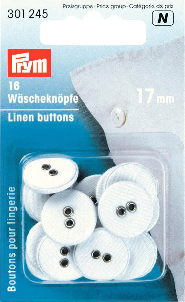 Prym 16 Wäscheknöpfe Leinen 26'' 17 mm weiß