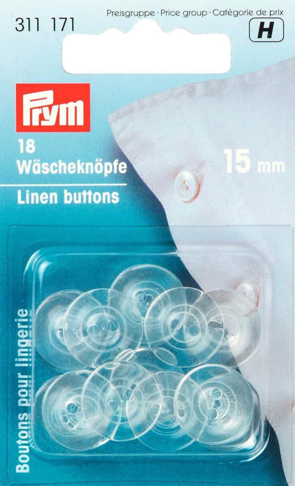 Prym 18 Wäscheknöpfe Kunststoff 24'' 15 mm transparent
