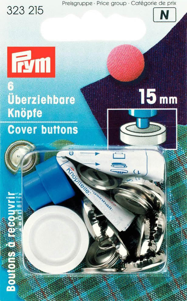 Prym 6 Überziehbare Knöpfe m. Werkzeug MS 15 mm silberfarbig