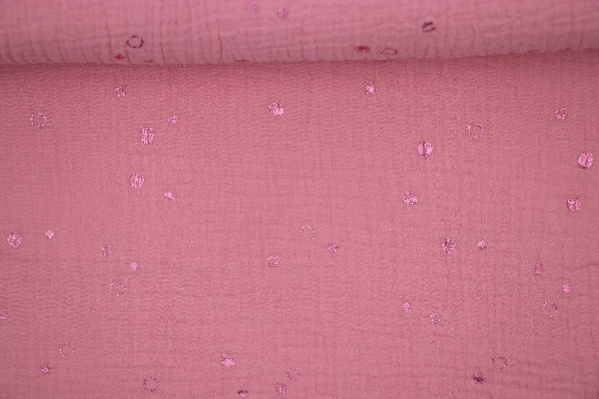 Krinkelmusselin mit Hot Foil Veredelung Punkte - rosa