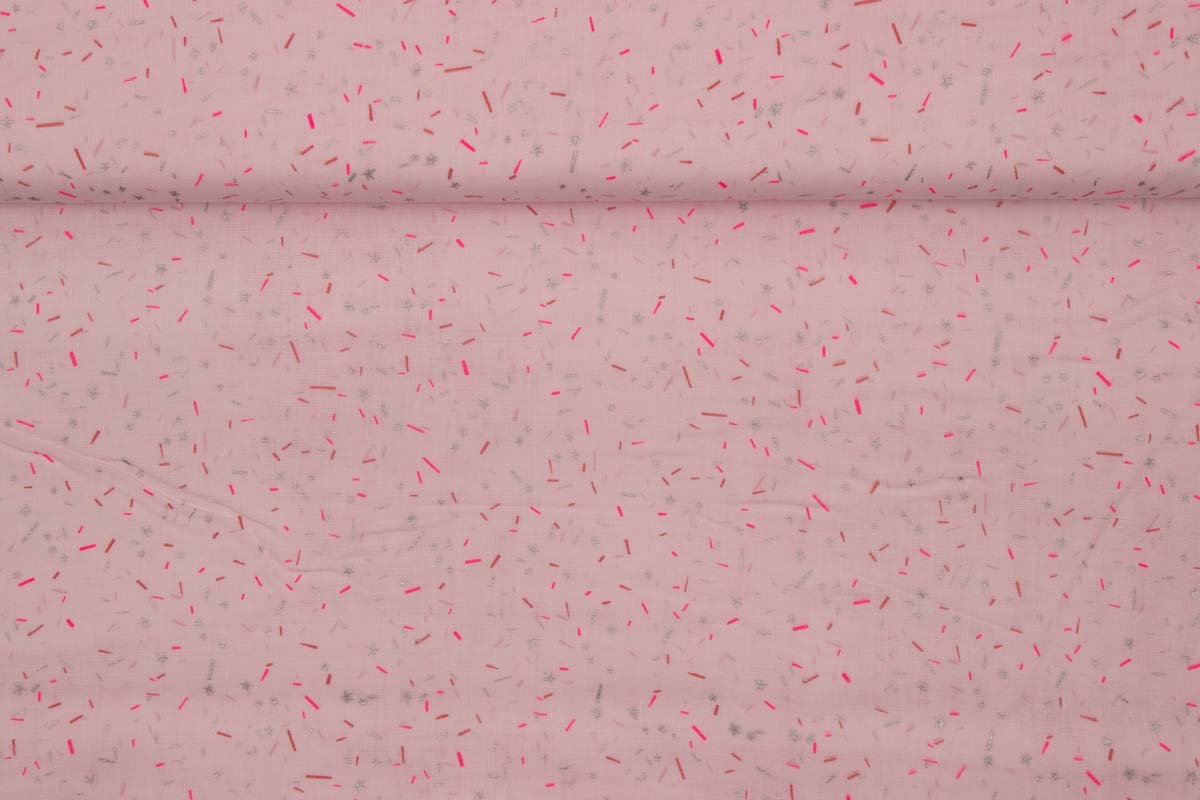 Musselin Rosa Konfetti mit Silber-Print