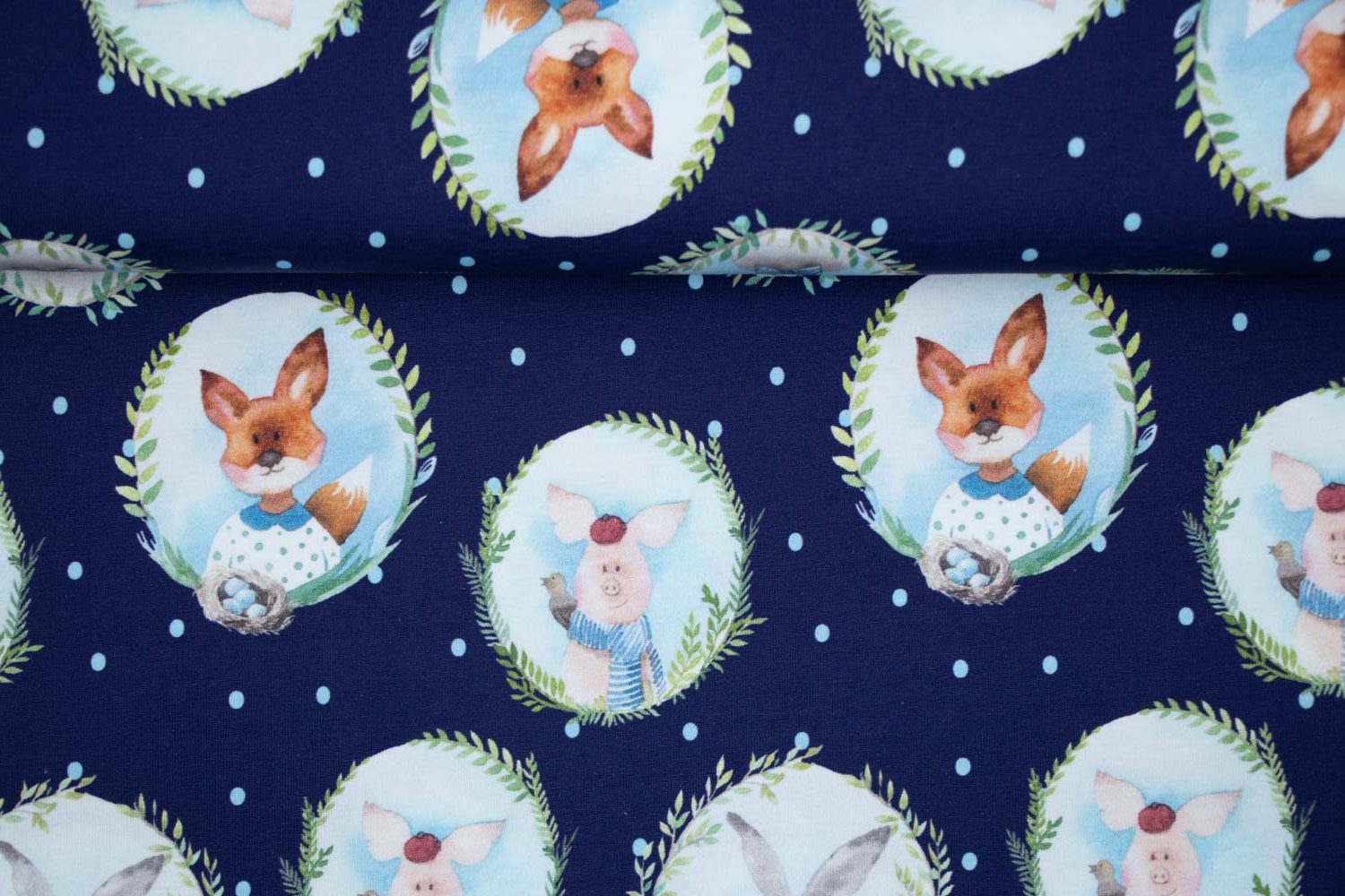 Jersey Blau mit Fuchs, Schwein und Hase