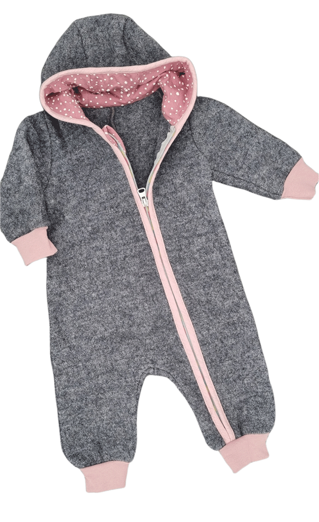 Kinderkleidung - Walkloden-Overall aus 100% Schurwolle in grau/altrosa