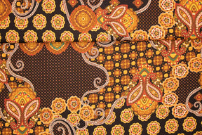 Viskose Schwarz Orange Paisley, Orientalisch Ornamente